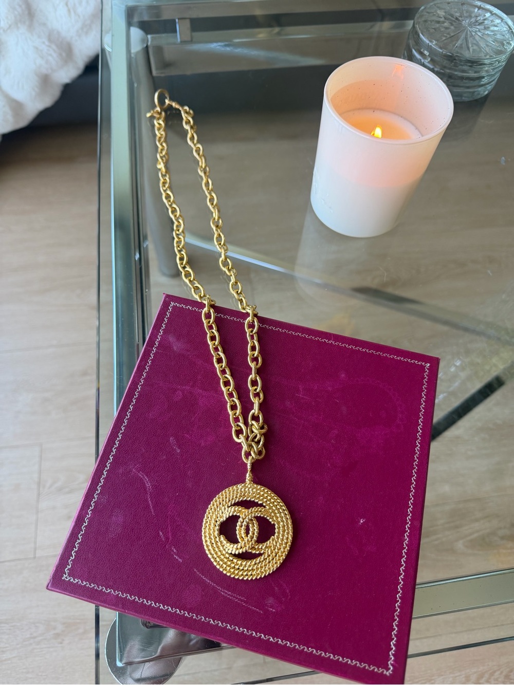 Chanel 1980s Vintage Gold-Tone Twisted Rope CC Logo Pendant Necklace